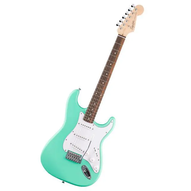 Alt view image 4 of 6 - Squier Debut Stratocaster Beginner Electric Guitar, Sea Foam Green | Starter electric guitar for kids and adults, free lessons, iconic Strat shape, satin urethane finish