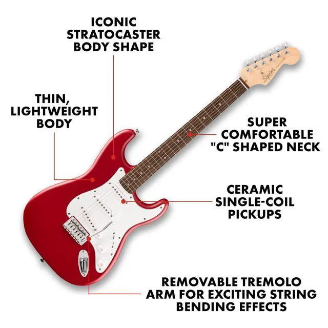 Alt view image 2 of 5 - Squier Debut Stratocaster Beginner Electric Guitar, Dakota Red Matte | Starter electric guitar, free lessons included, matte finish, kids and adults, Squier Stratocaster