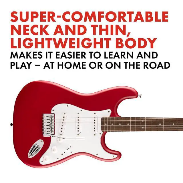 Alt view image 3 of 5 - Squier Debut Stratocaster Beginner Electric Guitar, Dakota Red Matte | Starter electric guitar, free lessons included, matte finish, kids and adults, Squier Stratocaster