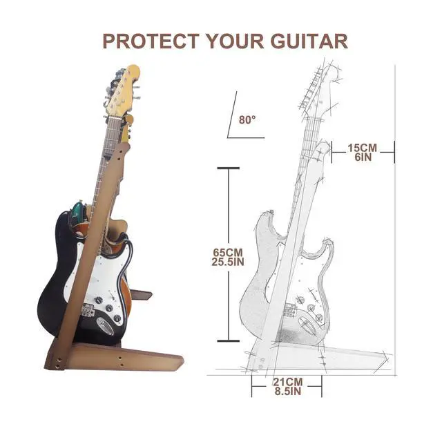 Alt view image 5 of 7 - Multiple Wood Guitar Stand, 5-8 Guitar Rack, 15mm Thick Wood | Holds 5 acoustic or 8 electric/bass guitars, Protective soft foam padding, Scratch-free neck support, Anti-tip weighted base