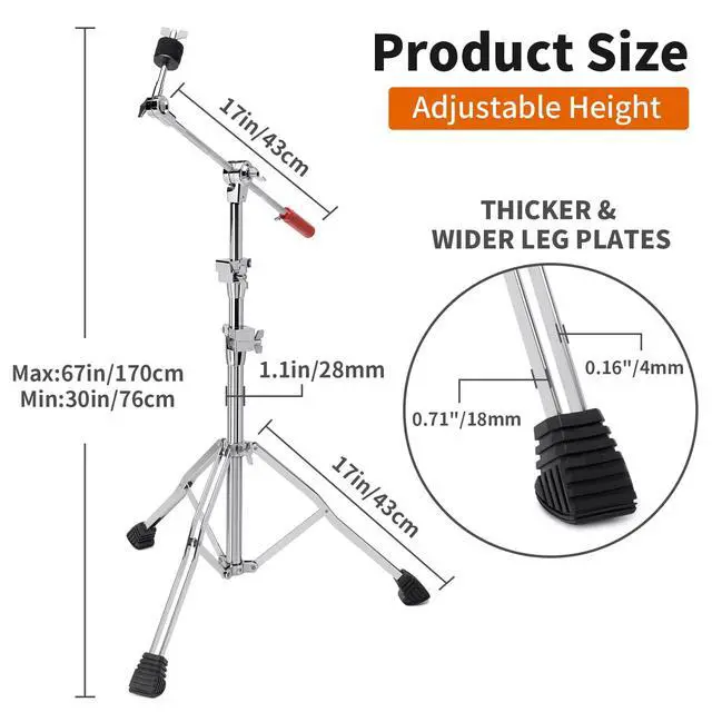 Alt view image 2 of 7 - 2 Pack Heavy Duty Boom/Straight 2-in-1 Convertible Cymbal Stand | Upgraded Height Adjustable Drum Hardware with Double Braced Legs for Heavy Ride, Crash and Splash Cymbals
