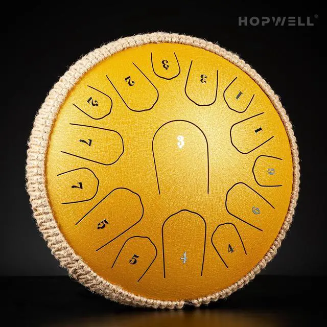 Alt view image 2 of 6 - Steel Tongue Drum - 13 Inches 15 Notes Tongue Drum - Hand Pan Drum with Music Book, Drums Mallets and Carry Bag, D Major (Yellow)