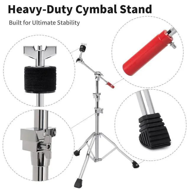 Alt view image 6 of 7 - 2 Pack Heavy Duty Boom/Straight 2-in-1 Convertible Cymbal Stand | Upgraded Height Adjustable Drum Hardware with Double Braced Legs for Heavy Ride, Crash and Splash Cymbals