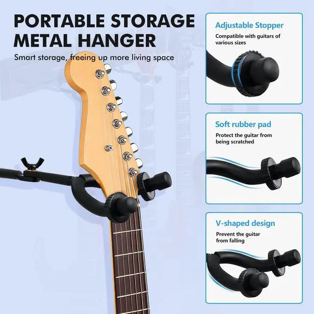 Alt view image 5 of 7 - Guitar Wall Mount Hangers, Holds 8 Guitars, Aluminum Metal Guitar Stand Bass Holder, Wood Grain Base Plate Rack, Adjustable Instruments Display Set for Ukulele Banjo (W81.5in, 8 Hangers)