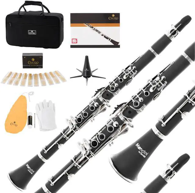 Main image of Ebonite Bb Clarinet Kit for Beginner - Black | B Flat Clarinet Kit with 10 Reeds, Mouthpiece, Cork Grease, Hard Case, Stand, Pocketbook, Cleaning Cloth, Gloves
