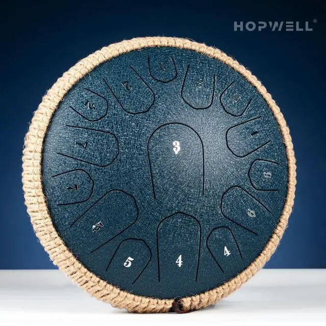 Alt view image 2 of 6 - Steel Tongue Drum - 13 Inches 15 Notes Tongue Drum - Hand Pan Drum with Music Book, Handpan Drums Mallets and Carry Bag, D Major (Navy Blue)
