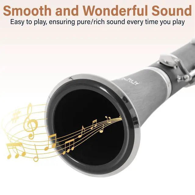 Alt view image 4 of 7 - Ebonite Bb Clarinet Kit for Beginner - Black | B Flat Clarinet Kit with 10 Reeds, Mouthpiece, Cork Grease, Hard Case, Stand, Pocketbook, Cleaning Cloth, Gloves