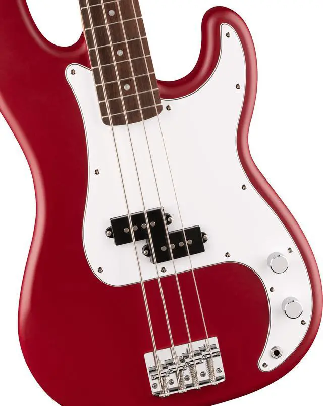 Alt view image 3 of 7 - Squier Debut Series Beginner Precision Bass Guitar, Matte Dakota Red | Starter electric bass for adults, free lessons included, matte finish, under $300, classic P-Bass tone