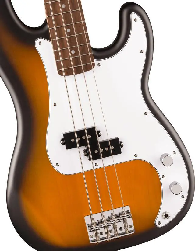 Alt view image 3 of 7 - Squier Debut Series Beginner Precision Bass Guitar, 2-Color Sunburst | Starter bass guitar, free lessons included, matte sunburst finish, electric bass for beginners