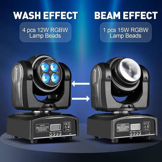 Alt view image 2 of 7 - 100W LED Moving Head DJ Lights 2-Sides Moving Head Wash & Beam Effect Stage Light RGBW 4-in-1 DMX Sound Active DJ Lights for Party Disco KTV Pub Bar Show Wedding Show - 1 PCS (1)