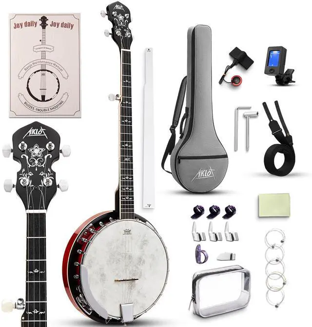 Main image of Full-Sized Banjo Set: 38 5 String Banjo with Remo Head, Removable Resonator, Geared 5th Tuner, 24 Brackets, Deluxe Beginner Kit with Gig Bag, Strings, Strap, Picks, Tuner, Bridge Ruler