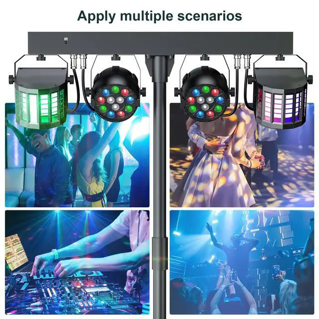 Alt view image 3 of 7 - 5 in 1 Dj Lights with Stand 5.9ft,Led Dj Par Light+Effect Strobe Light Disco Party Lights for Parties Indoor Sound Activated DMX Wireless Control Mobile Stage Lighting with Carry Bag (Black 1PC)