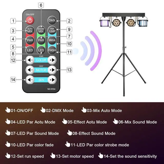 Alt view image 6 of 7 - 5 in 1 Dj Lights with Stand 5.9ft,Led Dj Par Light+Effect Strobe Light Disco Party Lights for Parties Indoor Sound Activated DMX Wireless Control Mobile Stage Lighting with Carry Bag (Black 1PC)