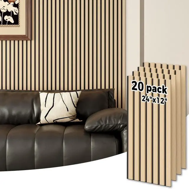 Main image of Wood Wall Panels 24" x 12" Acoustic Wood Slat Wall Panel, 20-Pack(40ft²) Soundproof Wood Slat Panel for Noise Cancelling and Interior Wall Decoration, Living Room, Bedroom, Office, Oak