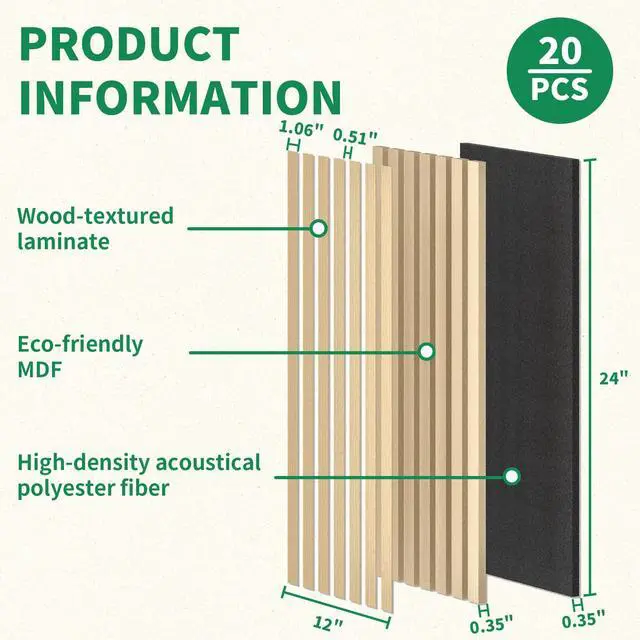 Alt view image 3 of 7 - Wood Wall Panels 24" x 12" Acoustic Wood Slat Wall Panel, 20-Pack(40ft²) Soundproof Wood Slat Panel for Noise Cancelling and Interior Wall Decoration, Living Room, Bedroom, Office, Oak