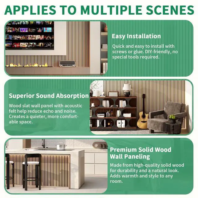 Alt view image 6 of 7 - Wood Wall Panels 24" x 12" Acoustic Wood Slat Wall Panel, 20-Pack(40ft²) Soundproof Wood Slat Panel for Noise Cancelling and Interior Wall Decoration, Living Room, Bedroom, Office, Oak