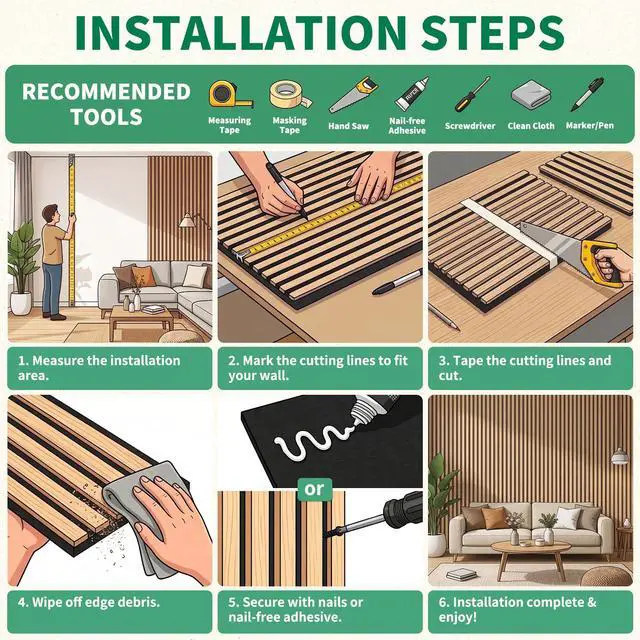 Alt view image 5 of 7 - Wood Wall Panels 24" x 12" Acoustic Wood Slat Wall Panel, 20-Pack(40ft²) Soundproof Wood Slat Panel for Noise Cancelling and Interior Wall Decoration, Living Room, Bedroom, Office, Oak