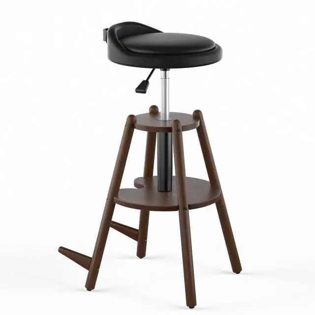 Main image of Wooden Guitar Stool Chair with Adjustable Height & Guitar Strap | Guitar Chair Seat with Padded Cushion, Footrest for Guitar Player Musician, Guitar Stand Holds Acoustic Electric Guitars Bass