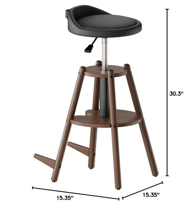 Alt view image 2 of 6 - Wooden Guitar Stool Chair with Adjustable Height & Guitar Strap | Guitar Chair Seat with Padded Cushion, Footrest for Guitar Player Musician, Guitar Stand Holds Acoustic Electric Guitars Bass