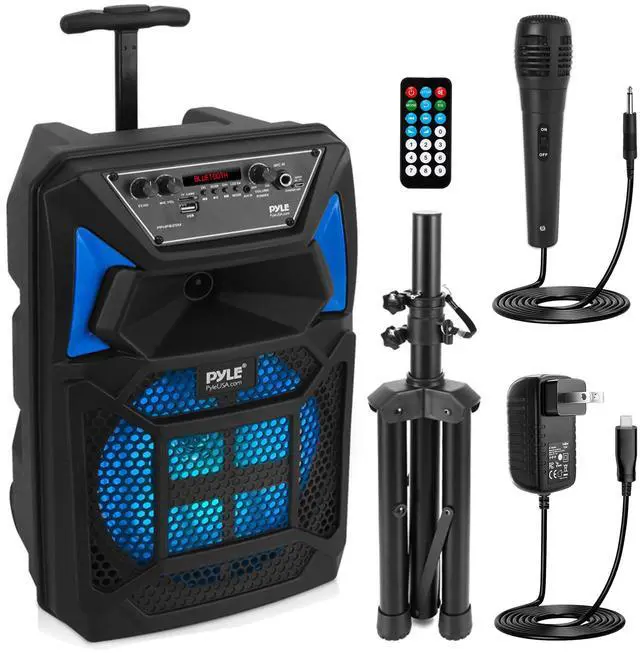 Main image of Bluetooth PA Speaker & Microphone System - Portable Karaoke Speaker with Wired Mic, Built-in LED Party Lights, FM Radio, MP3/USB/Micro SD Readers, Speaker Stand (8 Subwoofer, 400 Watt MAX)