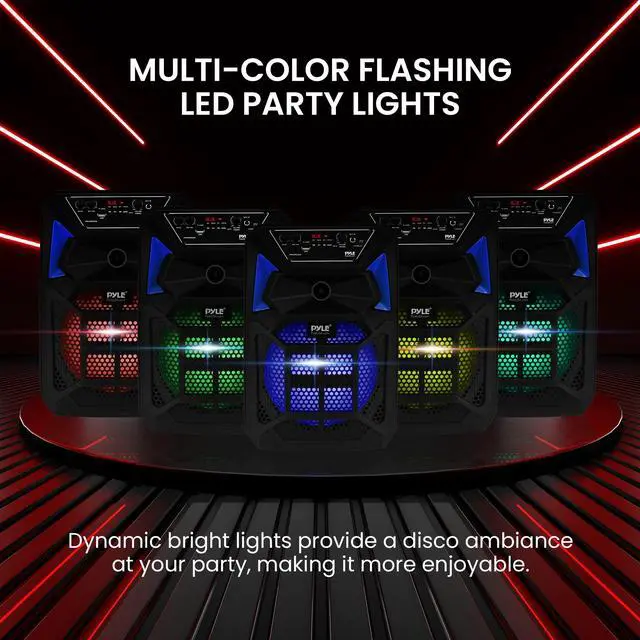 Alt view image 4 of 7 - Bluetooth PA Speaker & Microphone System - Portable Karaoke Speaker with Wired Mic, Built-in LED Party Lights, FM Radio, MP3/USB/Micro SD Readers, Speaker Stand (8 Subwoofer, 400 Watt MAX)