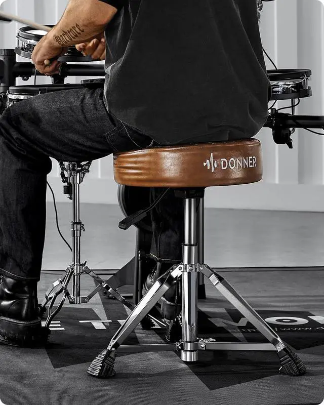 Alt view image 2 of 6 - Drum Throne Seat DT-150, Professional Drum Stool - Adjustable Hydraulic Height, Thick Padded Anti-Slip Cushion, Double-Braced Stability, Brown