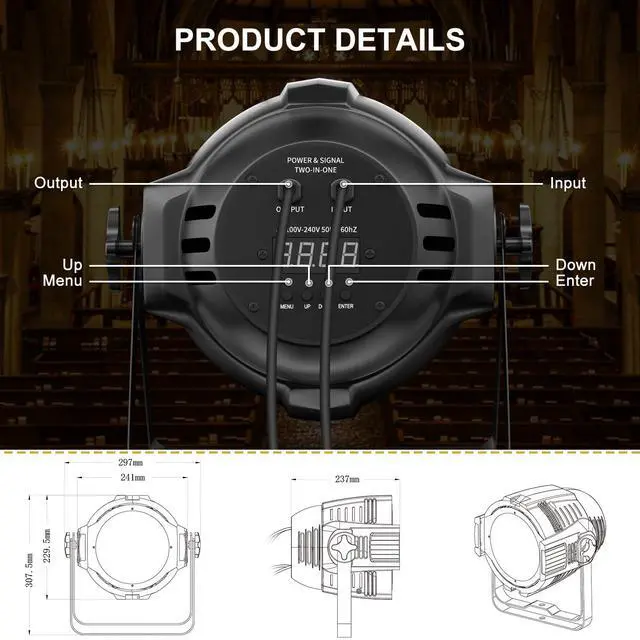Alt view image 5 of 7 - Strobe Light, 54x3W RGB 3-in-1 Par Light, DMX/Sound(LPC007-H, 4P) | Auto/Sound/DMX512/Master-Slave,creates rich color combinations and dynamic lighting,for Church,Concert,Wedding,Party,Bar
