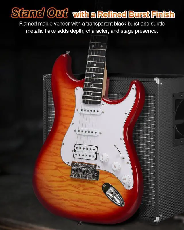 Alt view image 6 of 7 - UST-200 Beginner Electric Guitar Kit HSS Pickup, Versatile 5-Way Switch for Clean to High-Gain Tone, Full-Size ST Style Guitar for Starter & Intermediate Players, Gig Bag, Digital Tuner Amber