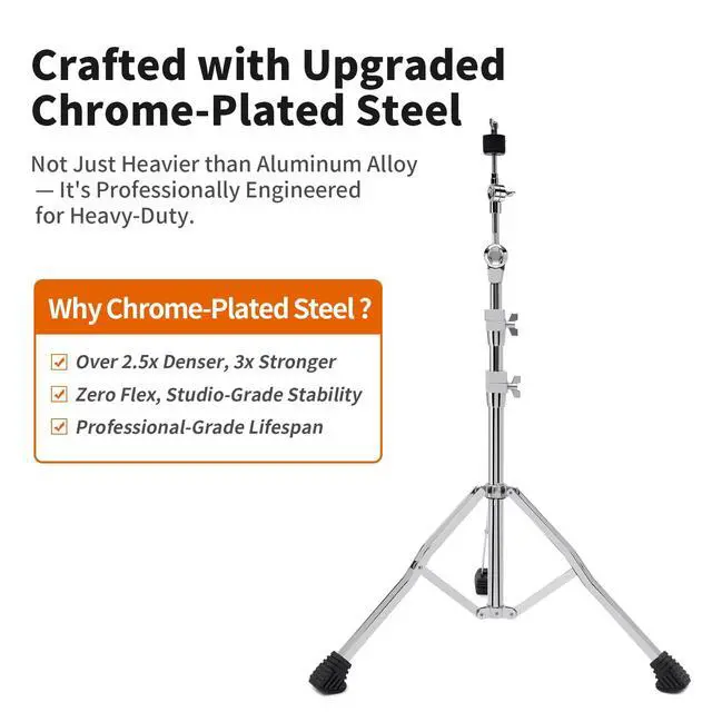 Alt view image 5 of 7 - 2 Pack Heavy Duty Boom/Straight 2-in-1 Convertible Cymbal Stand | Upgraded Height Adjustable Drum Hardware with Double Braced Legs for Heavy Ride, Crash and Splash Cymbals