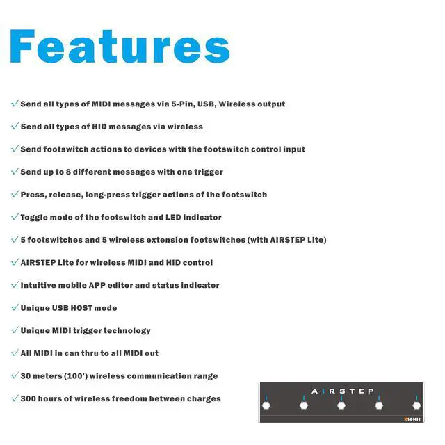 Alt view image 5 of 7 - Airstep Smart Multi Controller with MIDI, HID, 5 Footswitch, 2 Expression Pedal In, 300H Playtime, Support HX Stomp, Quad Cortex, DAW, Plugin, Youtube Video, Page, Atem, Hands Free Controller