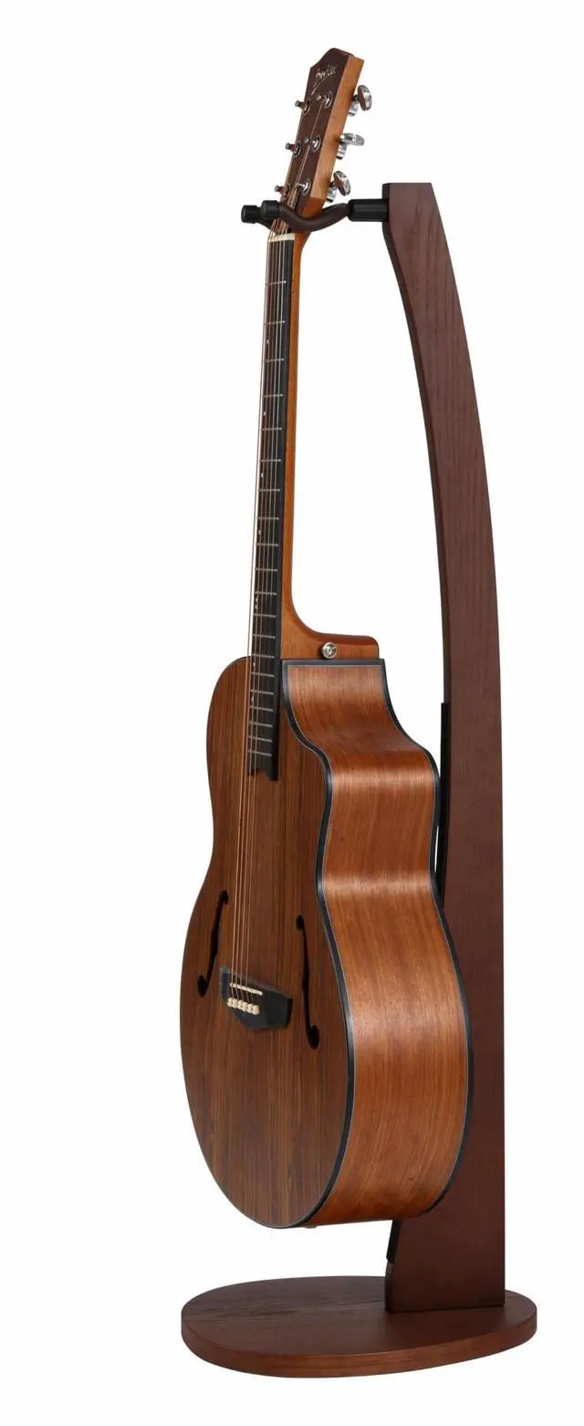 Main image of Wooden Guitar Stand - Handmade German Ash Solid Semi-curved Design Wood Stand Floor, Best for Acoustic guitars, Classical guitars, Banjos, Mandolins(Dark Brown-01)
