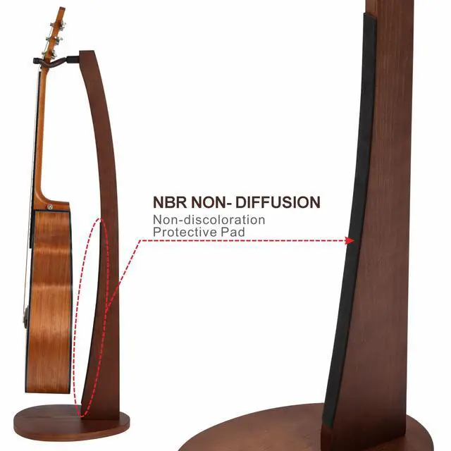 Alt view image 3 of 7 - Wooden Guitar Stand - Handmade German Ash Solid Semi-curved Design Wood Stand Floor, Best for Acoustic guitars, Classical guitars, Banjos, Mandolins(Dark Brown-01)