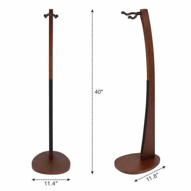 Alt view image 6 of 7 - Wooden Guitar Stand - Handmade German Ash Solid Semi-curved Design Wood Stand Floor, Best for Acoustic guitars, Classical guitars, Banjos, Mandolins(Dark Brown-01)