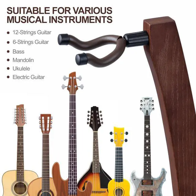 Alt view image 7 of 7 - Wooden Guitar Stand - Handmade German Ash Solid Semi-curved Design Wood Stand Floor, Best for Acoustic guitars, Classical guitars, Banjos, Mandolins(Dark Brown-01)
