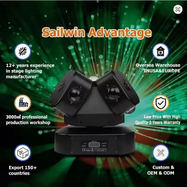 Alt view image 3 of 7 - Moving Head DJ Lights, DMX 512 Disco Strobe Lighting LED with Sound Activated Party RGBW Beam Lights Stage Lighting for Events DJ KTV Wedding Concert Festival