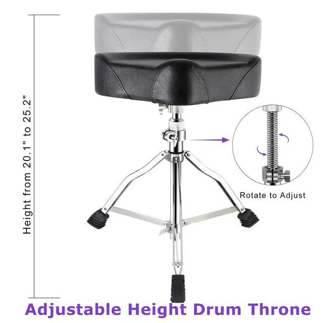 Alt view image 2 of 7 - Drum Throne Adjustable Height, Drum Stools Rotatable Padded Motorcycle Style Drum Seat Drum Chair with Anti-Slip Feet for Drummers, Adult