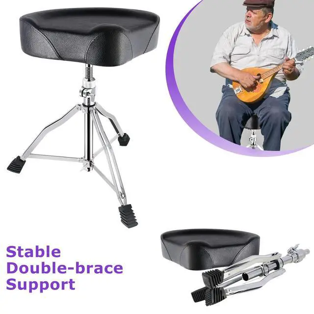 Alt view image 3 of 7 - Drum Throne Adjustable Height, Drum Stools Rotatable Padded Motorcycle Style Drum Seat Drum Chair with Anti-Slip Feet for Drummers, Adult