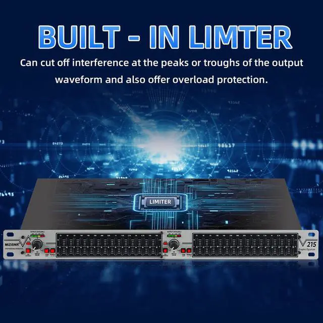 Alt view image 2 of 7 - Graphic Equalizer 15-Band Stereo EQ for Home Audio, Dual Channel Professional Silver DJ Equalizer, Noise Reduction 1U Rack Mount (EQ-215S)
