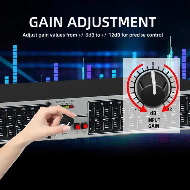 Alt view image 6 of 7 - Graphic Equalizer 15-Band Stereo EQ for Home Audio, Dual Channel Professional Silver DJ Equalizer, Noise Reduction 1U Rack Mount (EQ-215S)