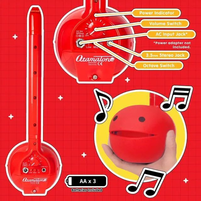 Alt view image 4 of 7 - Deluxe Japanese Electronic Synthesizer Musical Instrument - Red | Portable Digital Synthesizer from Japan by Maywa Denki with 3.5mm Aux Jack & Strap, Unique Gift for Teens & Adults