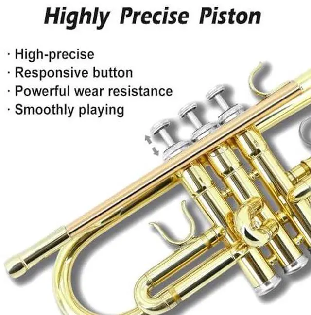Alt view image 2 of 7 - Bb Standard Trumpet Set for Beginner or Advance Student, Brass Student Trumpet Instrument With Hard Case, 7C Mouthpiece, Cleaning Kit,White Gloves Glod