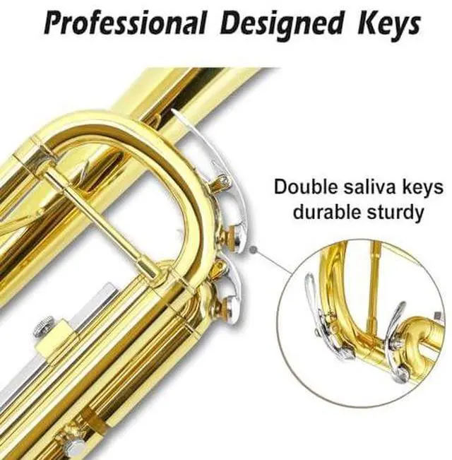 Alt view image 4 of 7 - Bb Standard Trumpet Set for Beginner or Advance Student, Brass Student Trumpet Instrument With Hard Case, 7C Mouthpiece, Cleaning Kit,White Gloves Glod