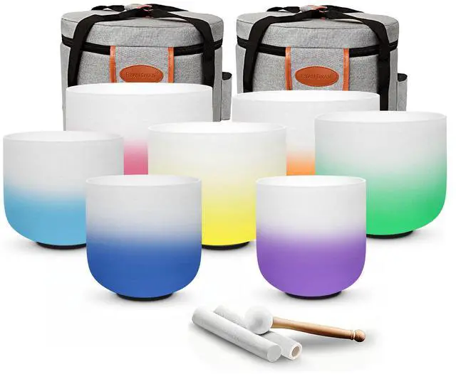 Main image of 432Hz 6"-12" Gradient Design Crystal Singing Bowl Set of 7 | Quartz Sound Bowls for Chakra Balancing, Meditation, Sound Bath, Yoga, Reiki & Sound Therapy