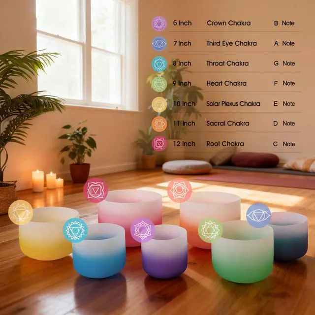 Alt view image 3 of 7 - 432Hz 6"-12" Gradient Design Crystal Singing Bowl Set of 7 | Quartz Sound Bowls for Chakra Balancing, Meditation, Sound Bath, Yoga, Reiki & Sound Therapy