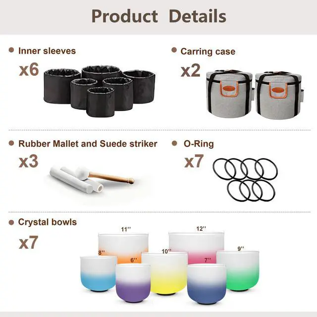 Alt view image 7 of 7 - 432Hz 6"-12" Gradient Design Crystal Singing Bowl Set of 7 | Quartz Sound Bowls for Chakra Balancing, Meditation, Sound Bath, Yoga, Reiki & Sound Therapy