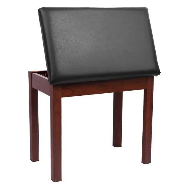 Alt view image 7 of 7 - Piano Bench with Storage, Solid Wood Keyboard Bench Piano Bookcase Stool Chair Seat with Padded Cushion, Deep Brown