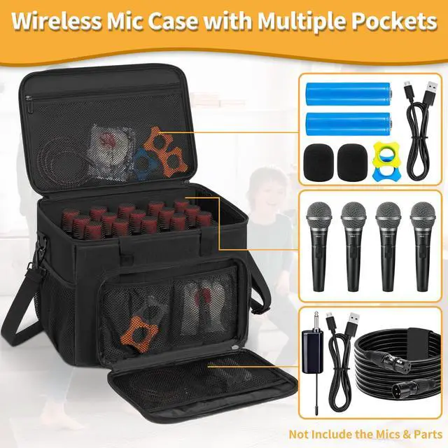 Alt view image 4 of 7 - 15 Slots Wireless System Microphone Case Bag, Mics Bag with Foam | Mic Storage Bag for Singing, Karaoke, Party Sound Equipment Carrying Case