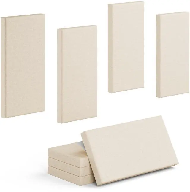 Main image of 4 Pack High-Density Core with Fabric Cover Acoustic Panels 24×12×2 in Self-Adhesive Soundproofing and Sound-Absorbing Wall Panels for Echo Reduction in Studio, Theater, or Recording (Cocoa Beige)