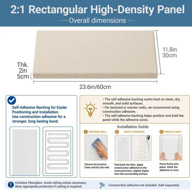 Alt view image 2 of 7 - 4 Pack High-Density Core with Fabric Cover Acoustic Panels 24×12×2 in Self-Adhesive Soundproofing and Sound-Absorbing Wall Panels for Echo Reduction in Studio, Theater, or Recording (Cocoa Beige)