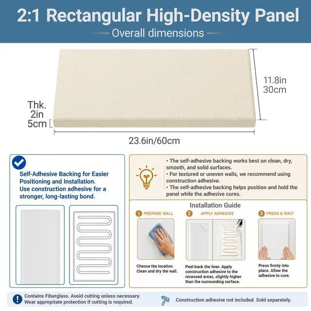 Alt view image 2 of 7 - 4 Pack High-Density Core with Fabric Cover Acoustic Panels 24×12×2 In Self-Adhesive Soundproofing and Sound-Absorbing Wall Panels for Echo Reduction in Studio, Theater, or Recording (Soft Camel)